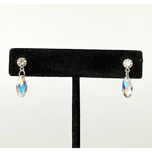 Earrings Dangles Faceted Crystals Clear AB 3/4” - Picture 3 of 9